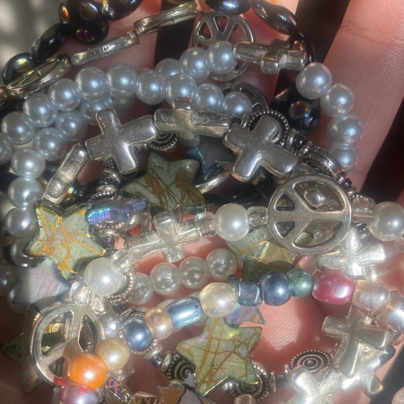 Jewellery Faory Grunge 90s Y2k Pearl Elastic Bead Bracelets ☮️🎧🌿💫 - Picture 5 of 8